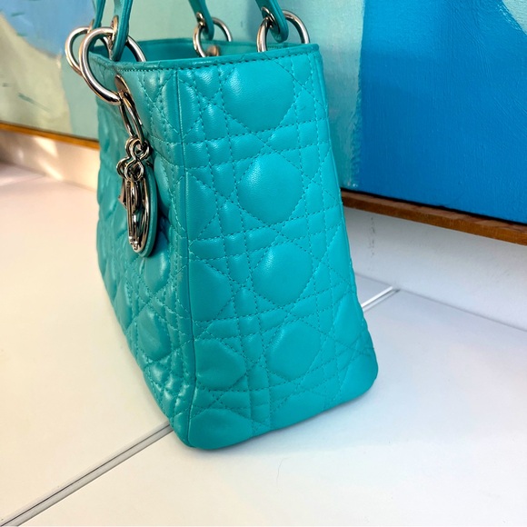 RARE Turquoise Medium Lady Dior in Vintage Style Christian Dior Lambskin - Picture 4 of 16